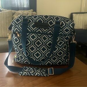 Sarah Wells brand navy patterned pump bag + wet/dry bag for parts